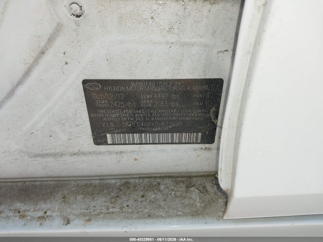 45329981 :رقم المزاد ، 5NPEC4ABXDH623039 vin ، 2013 Hyundai Sonata Limited 2.0t مزاد بيع