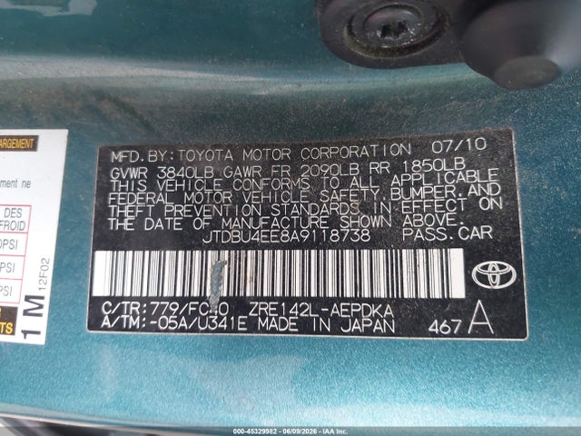 Aukcja sprzedaży 2010 Toyota Corolla Le, vin: JTDBU4EE8A9118738, numer aukcji: 45329982