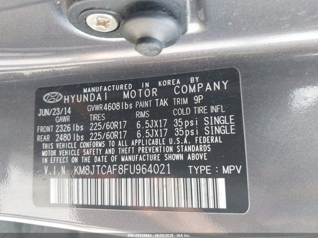 45329984 :رقم المزاد ، KM8JTCAF8FU964021 vin ، 2015 Hyundai Tucson Gls مزاد بيع