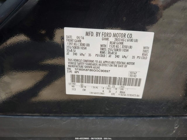 Aukcja sprzedaży 2016 Ford Explorer Limited, vin: 1FM5K8F86GGC90897, numer aukcji: 45329993