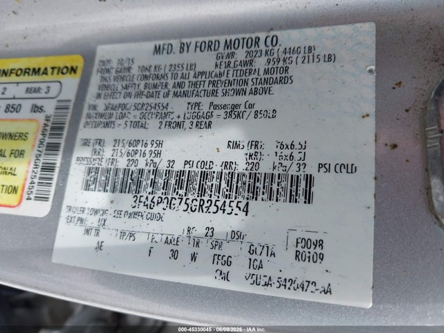 Ford FUSION S 2016 3FA6P0G75GR254554 Image 9