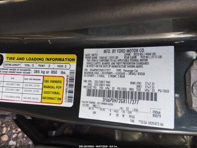 Aukcja sprzedaży 2016 Ford Fusion Se, vin: 3FA6P0H72GR117277, numer aukcji: 45330084