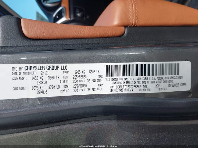 Aukcja sprzedaży 2012 Jeep Grand Cherokee Overland, vin: 1C4RJFCT3CC226257, numer aukcji: 45330091