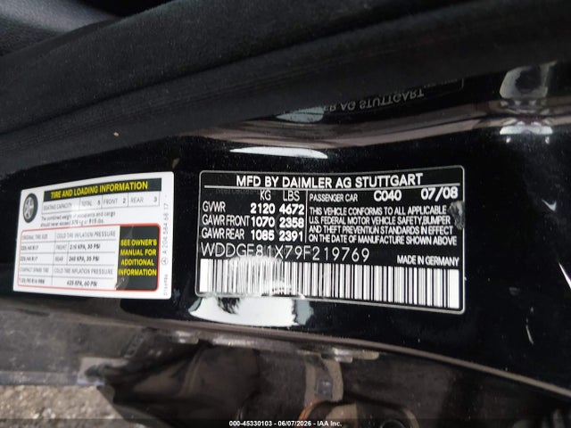 Продаж на аукціоні авто 2009 Mercedes-benz C 300 Luxury 4matic/sport 4matic, vin: WDDGF81X79F219769, номер лоту: 45330103