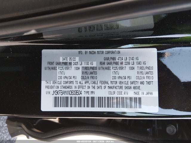 Продаж на аукціоні авто 2022 Mazda Cx-5 2.5 S, vin: JM3KFBAMXN0609504, номер лоту: 45330104