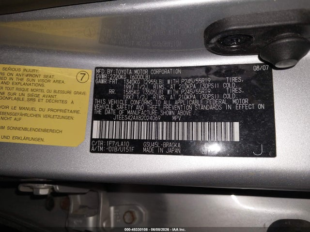 Aukcja sprzedaży 2008 Toyota Highlander Limited, vin: JTEES42AX82024069, numer aukcji: 45330108