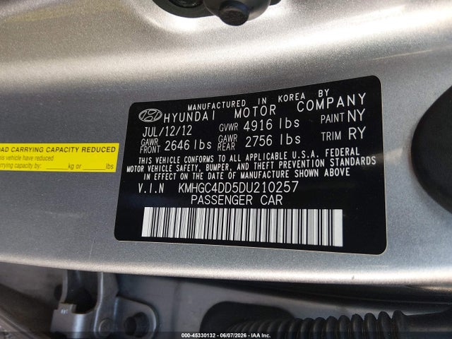 45330132 :رقم المزاد ، KMHGC4DD5DU210257 vin ، 2013 Hyundai Genesis 3.8 مزاد بيع