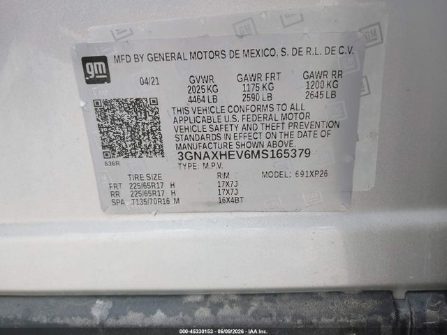 3GNAXHEV6MS165379 Chevrolet Equinox Fwd Ls