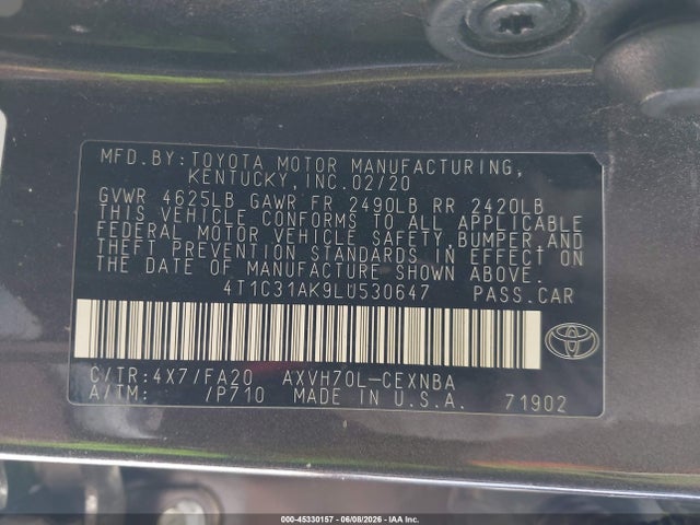 4T1C31AK9LU530647 Toyota Camry Le Hybrid