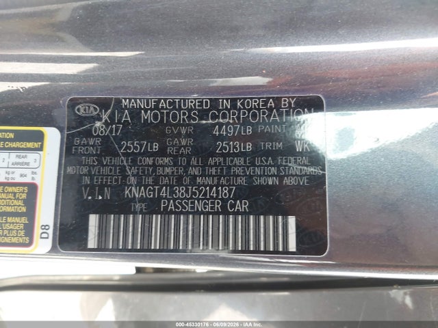 Aukcja sprzedaży 2018 Kia Optima Lx, vin: KNAGT4L38J5214187, numer aukcji: 45330176