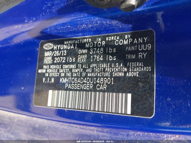 Продажа на аукционе авто 2013 Hyundai Veloster Base W/black, vin: KMHTC6AD4DU148901, номер лота: 45330184