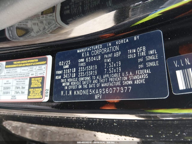 Продаж на аукціоні авто 2025 Kia Carnival Mpv Hybrid Sx, vin: KNDNE5KA9S6077377, номер лоту: 45330215