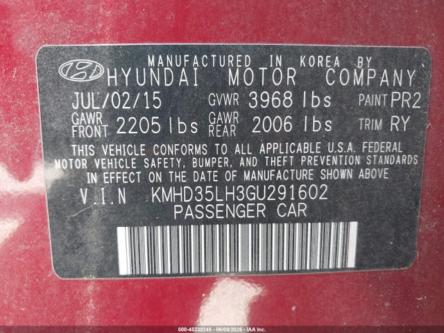 Продажа на аукционе авто 2016 Hyundai Elantra Gt, vin: KMHD35LH3GU291602, номер лота: 45330245