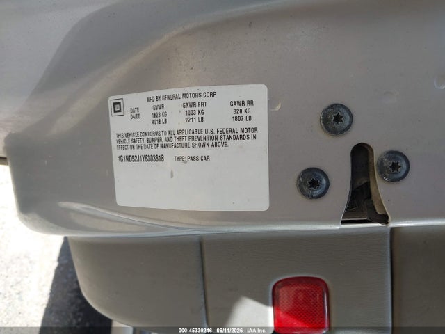 Aukcja sprzedaży 2000 Chevrolet Malibu, vin: 1G1ND52J1Y6303318, numer aukcji: 45330246