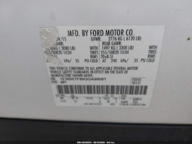 Aukcja sprzedaży 2016 Ford Explorer Limited, vin: 1FM5K7F89GGA99081, numer aukcji: 45330253
