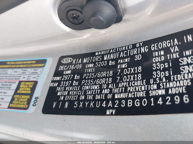 45330255 :رقم المزاد ، 5XYKU4A23BG014296 vin ، 2011 Kia Sorento Ex V6 مزاد بيع