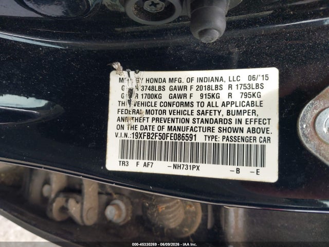 45330269 :رقم المزاد ، 19XFB2F50FE086591 vin ، 2015 Honda Civic Lx مزاد بيع