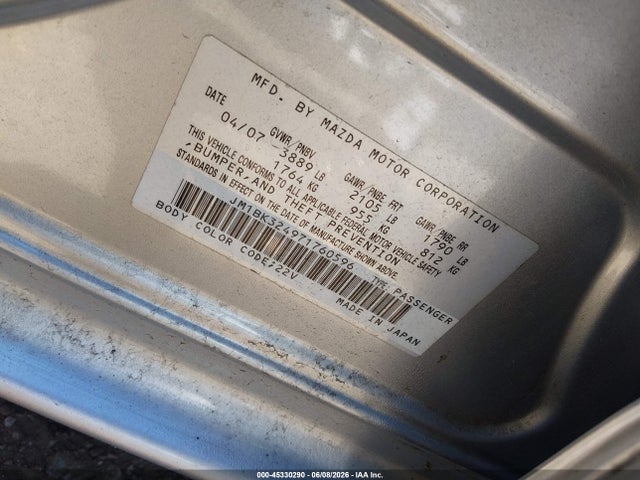 Aukcja sprzedaży 2007 Mazda Mazda3 S Sport, vin: JM1BK324971760596, numer aukcji: 45330290