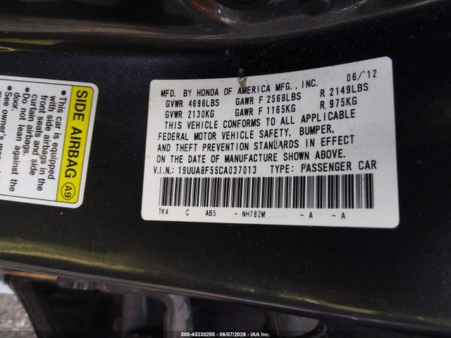 2012 Acura Tl 3.5 მანქანა იყიდება აუქციონზე, vin: 19UUA8F55CA037013, აუქციონის ნომერი: 45330295
