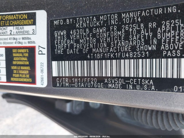 Продажа на аукционе авто 2015 Toyota Camry Se, vin: 4T1BF1FK1FU482531, номер лота: 45330308