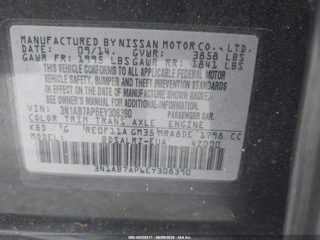 Aukcja sprzedaży 2014 Nissan Sentra Sr, vin: 3N1AB7AP6EY308390, numer aukcji: 45330317