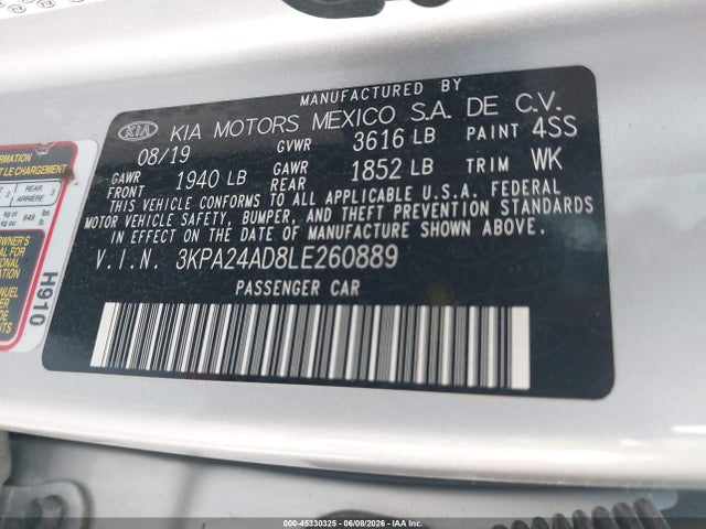 3KPA24AD8LE260889 KIA RIO LX