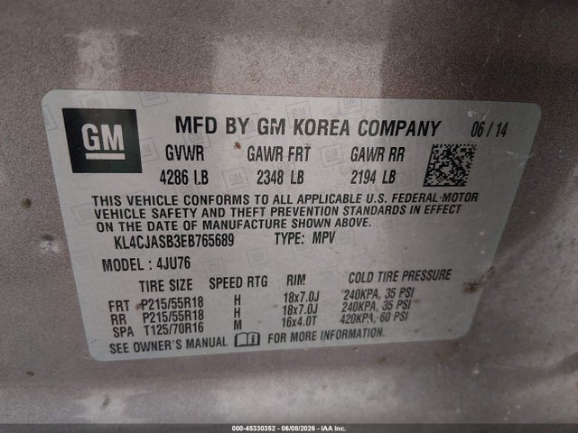 Aukcja sprzedaży 2014 Buick Encore, vin: KL4CJASB3EB765689, numer aukcji: 45330352