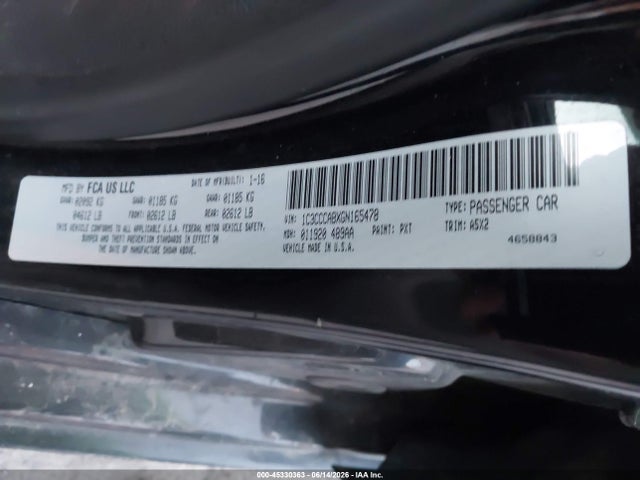 45330363 :رقم المزاد ، 1C3CCCABXGN165478 vin ، 2016 Chrysler 200 Limited مزاد بيع