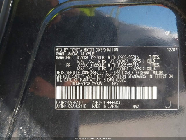 Aukcja sprzedaży 2008 Scion Xb, vin: JTLKE50EX81053351, numer aukcji: 45330378