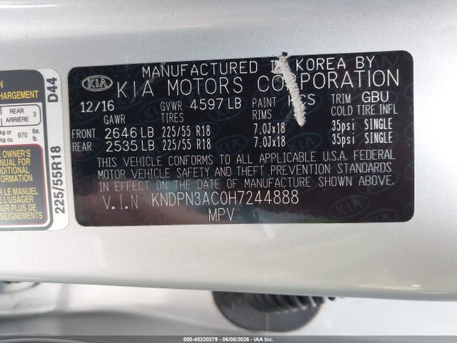 Aukcja sprzedaży 2017 Kia Sportage Ex, vin: KNDPN3AC0H7244888, numer aukcji: 45330379