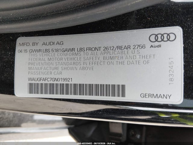 Продаж на аукціоні авто 2016 Audi A6 2.0t Premium Plus, vin: WAUGFAFC7GN019921, номер лоту: 45330402