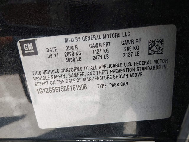 Aukcja sprzedaży 2012 Chevrolet Malibu 2lz, vin: 1G1ZG5E75CF161508, numer aukcji: 45330407