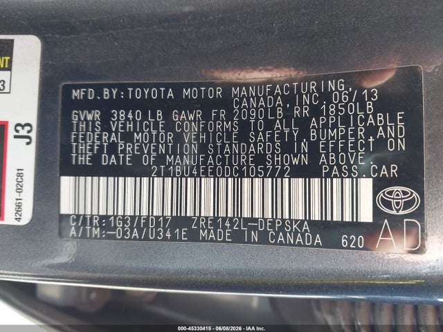 Продажа на аукционе авто 2013 Toyota Corolla S, vin: 2T1BU4EE0DC105772, номер лота: 45330415