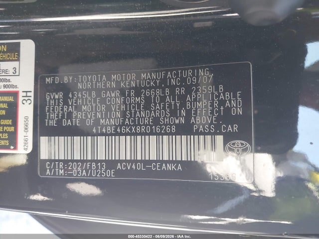 Aukcja sprzedaży 2008 Toyota Camry Le, vin: 4T4BE46KX8R016268, numer aukcji: 45330422