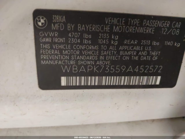 Продаж на аукціоні авто 2009 Bmw 328i Xdrive, vin: WBAPK73559A452572, номер лоту: 45330423