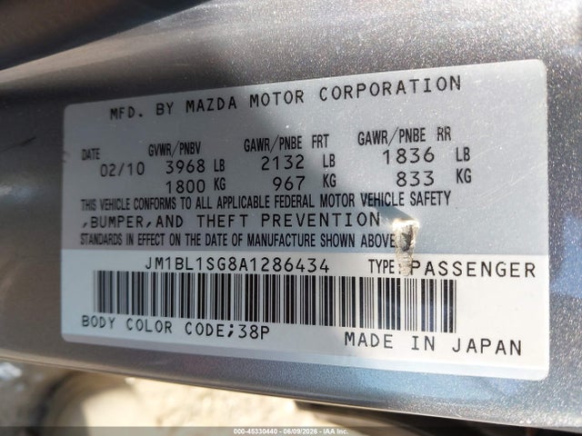Aukcja sprzedaży 2010 Mazda Mazda3 I Sport, vin: JM1BL1SG8A1286434, numer aukcji: 45330440