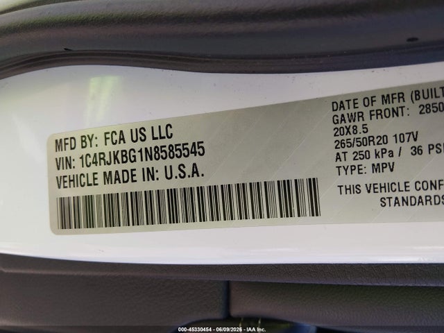 1C4RJKBG1N8585545 Jeep Grand Cherokee L Limited 4x4