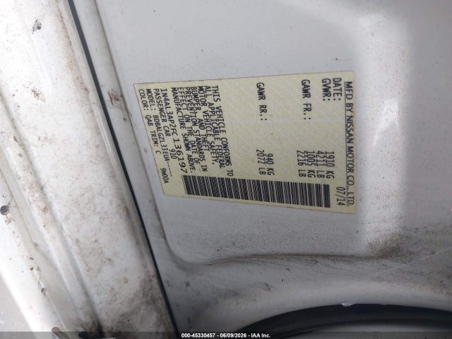 2015 Nissan Altima 2.5 S მანქანა იყიდება აუქციონზე, vin: 1N4AL3AP2FC136197, აუქციონის ნომერი: 45330457