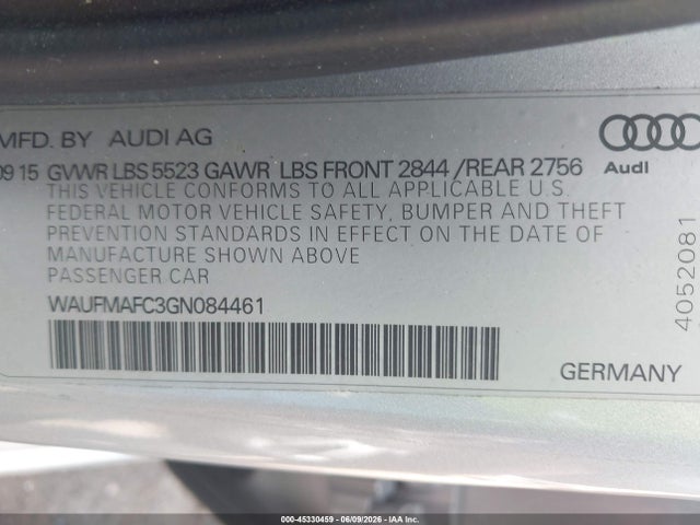 Aukcja sprzedaży 2016 Audi A6 3.0 Tdi Premium Plus, vin: WAUFMAFC3GN084461, numer aukcji: 45330459