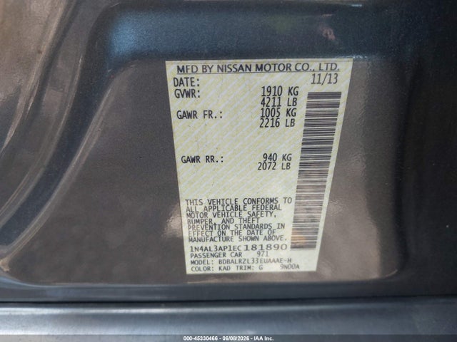 Продажа на аукционе авто 2014 Nissan Altima 2.5 S, vin: 1N4AL3AP1EC181890, номер лота: 45330466
