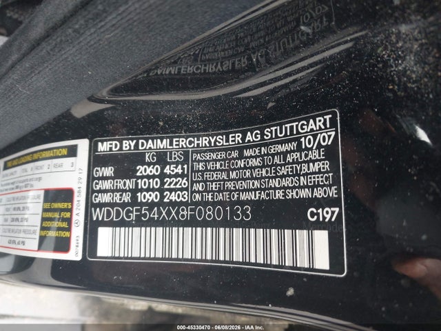 Aukcja sprzedaży 2008 Mercedes-benz C 300 Luxury/sport, vin: WDDGF54XX8F080133, numer aukcji: 45330470