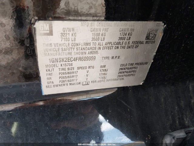 1GNSK2EC4FR609959 Chevrolet Tahoe Commercial Fleet