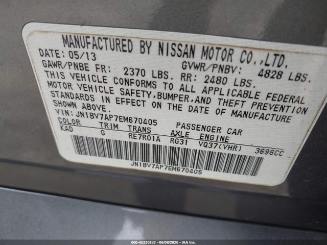 Aukcja sprzedaży 2014 Infiniti Q50 Premium, vin: JN1BV7AP7EM670405, numer aukcji: 45330487