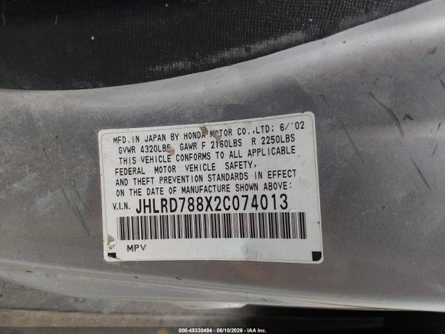 Aukcja sprzedaży 2002 Honda Cr-v Ex, vin: JHLRD788X2C074013, numer aukcji: 45330494