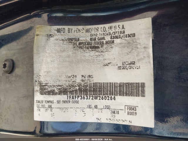 Продажа на аукционе авто 2002 Ford Focus Se/ztw, vin: 1FAFP36372W260264, номер лота: 45330501