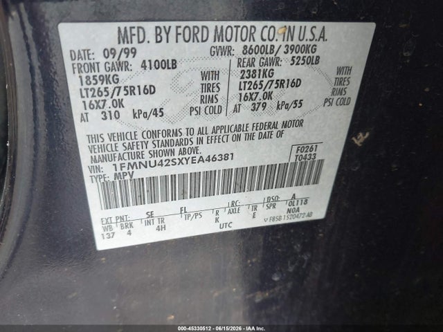 Продажа на аукционе авто 2000 Ford Excursion Limited, vin: 1FMNU42SXYEA46381, номер лота: 45330512