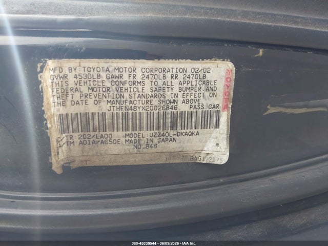 45330544 :رقم المزاد ، JTHFN48Y520034949 vin ، 2002 Lexus Sc 430 مزاد بيع