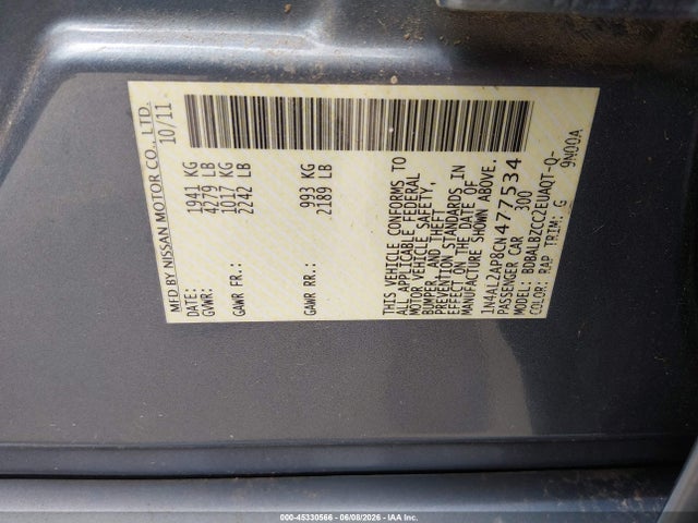 Aukcja sprzedaży 2012 Nissan Altima 2.5 S, vin: 1N4AL2AP8CN477534, numer aukcji: 45330566
