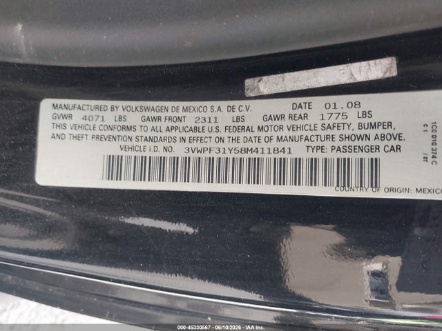 Продажа на аукционе авто 2008 Volkswagen New Beetle S, vin: 3VWPF31Y58M411841, номер лота: 45330567