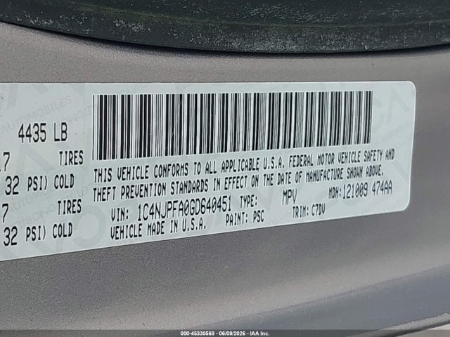 1C4NJPFA0GD640451 Jeep Patriot Latitude